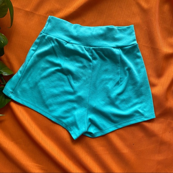 Teal Turquoise High Waist Bow Shorts - Picture 2 of 3